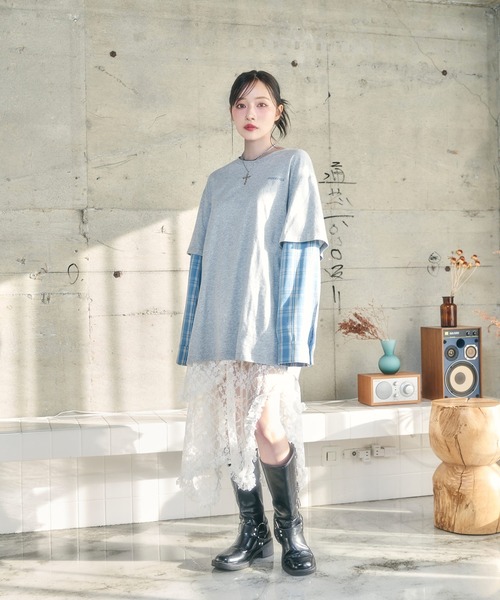 ANDGEEBEE（アンジービー）の「UNISEX シャツレイヤードロンT（Tシャツ/カットソー・レディース・ブラック/グレー・FREE）」の13枚目の写真