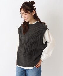 柄編み ニットベストブラウスアンサンブル