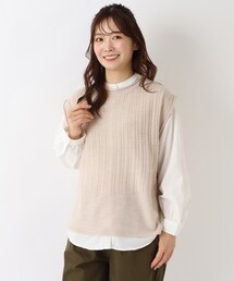 柄編み ニットベストブラウスアンサンブル