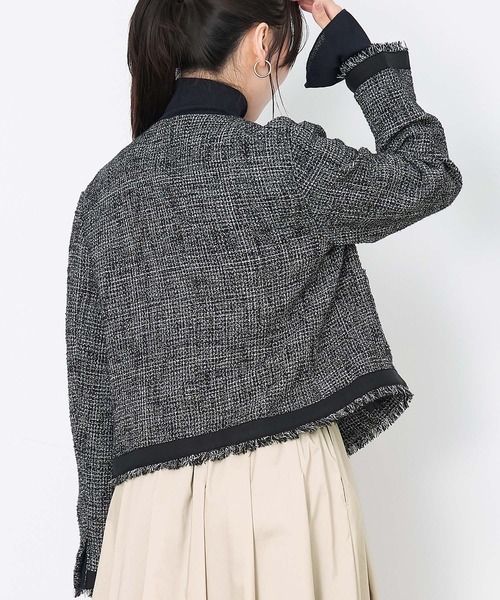 【美品】MICA & DEAL ノーカラーツイードジャケット MICA&DEAL（マイカ＆ディール）の「ツイードフリンジジャケット