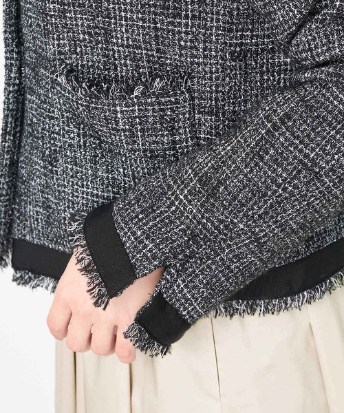 【美品】MICA & DEAL ノーカラーツイードジャケット MICA&DEAL（マイカ＆ディール）の「ツイードフリンジジャケット