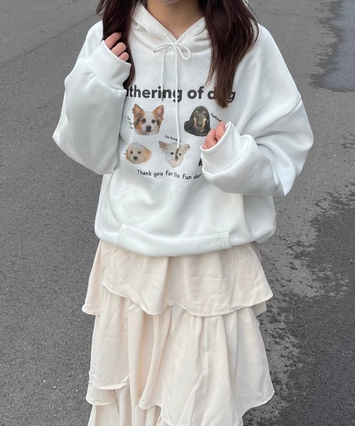 merrylatte(メリーラテ)の「いぬ顔パーカー(パーカー・レディース・ホワイト・X-LARGE/SMALL)」の2枚目の写真