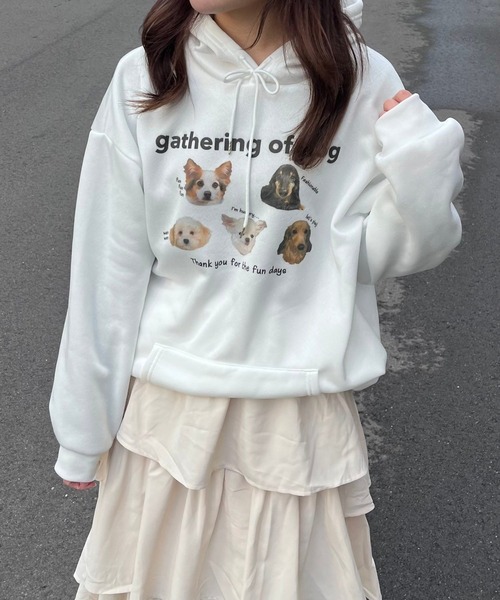 merrylatte(メリーラテ)の「いぬ顔パーカー(パーカー・レディース・ホワイト・X-LARGE/SMALL)」の3枚目の写真