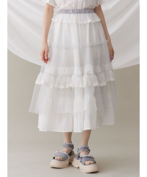 merry jenny（メリージェニー）の「チュールパニエティアードスカート（スカート・レディース・ブルー/オフホワイト/ピンク・FREE）」の2枚目の写真