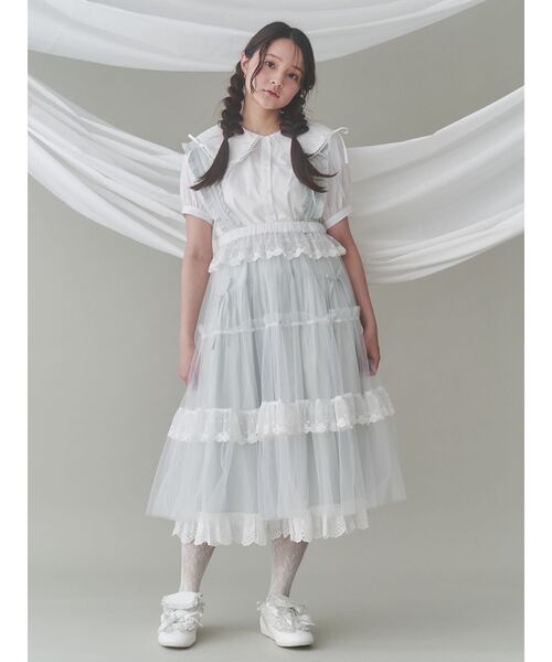 merry jenny（メリージェニー）の「チュールパニエティアードスカート（スカート・レディース・ブルー/オフホワイト/ピンク・FREE）」の4枚目の写真