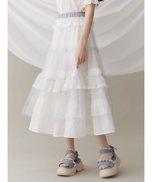 merry jenny（メリージェニー）の「チュールパニエティアードスカート（スカート・レディース・ブルー/オフホワイト/ピンク・FREE）」の17枚目の写真