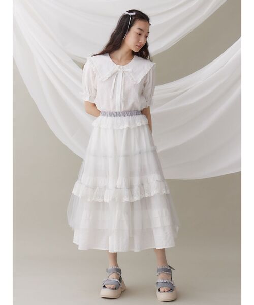 merry jenny（メリージェニー）の「チュールパニエティアードスカート（スカート・レディース・ブルー/オフホワイト/ピンク・FREE）」の19枚目の写真