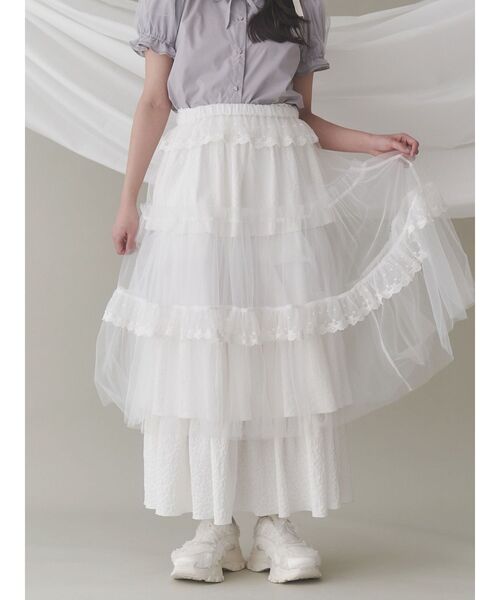 merry jenny（メリージェニー）の「チュールパニエティアードスカート（スカート・レディース・ブルー/オフホワイト/ピンク・FREE）」の21枚目の写真