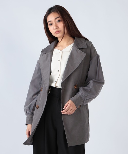 CECIL McBEE（セシルマクビー）の「チュール袖トレンチコート（トレンチコート・レディース・ピンク/チャコールグレー/ベージュ・MEDIUM/LARGE）」の8枚目の写真