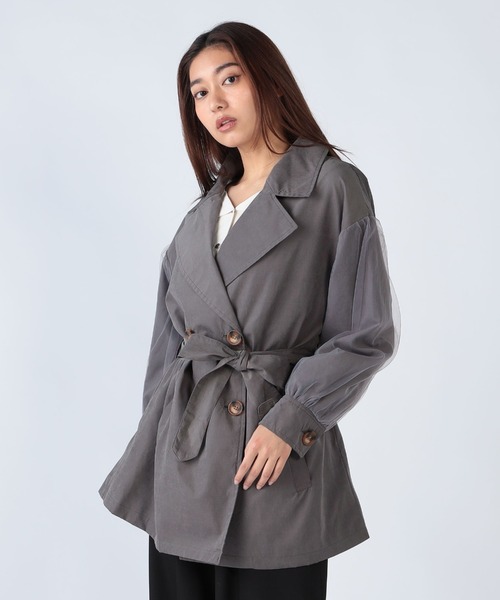 CECIL McBEE（セシルマクビー）の「チュール袖トレンチコート（トレンチコート・レディース・ピンク/チャコールグレー/ベージュ・MEDIUM/LARGE）」の9枚目の写真