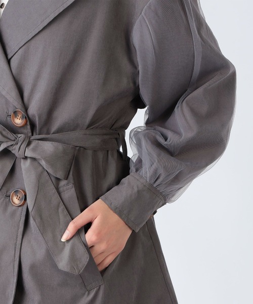 CECIL McBEE（セシルマクビー）の「チュール袖トレンチコート（トレンチコート・レディース・ピンク/チャコールグレー/ベージュ・MEDIUM/LARGE）」の15枚目の写真