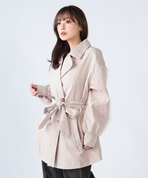 CECIL McBEE（セシルマクビー）の「チュール袖トレンチコート（トレンチコート・レディース・ピンク/チャコールグレー/ベージュ・MEDIUM/LARGE）」の6枚目の写真