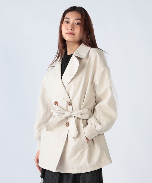 CECIL McBEE（セシルマクビー）の「チュール袖トレンチコート（トレンチコート・レディース・ピンク/チャコールグレー/ベージュ・MEDIUM/LARGE）」の7枚目の写真