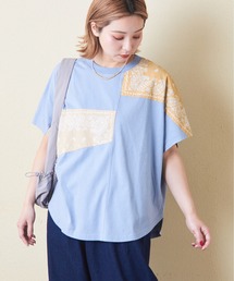 CUBE SUGAR（キューブシュガー）の「26/-OE天竺×バンダナリメイク風切替Tシャツ（Tシャツ/カットソー）」
