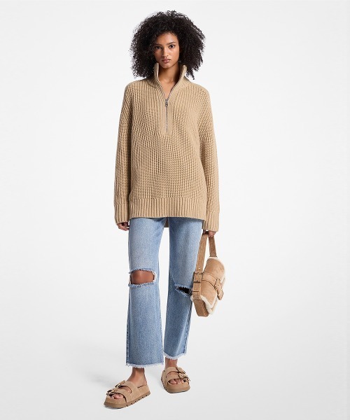 MICHAEL KORS（マイケルコース）の「ユニセックス ウールカシミアブレンド ハーフジップ セーター（ニット/セーター・レディース・ベージュ系その他・XS/L/M/S/XL）」の3枚目の写真