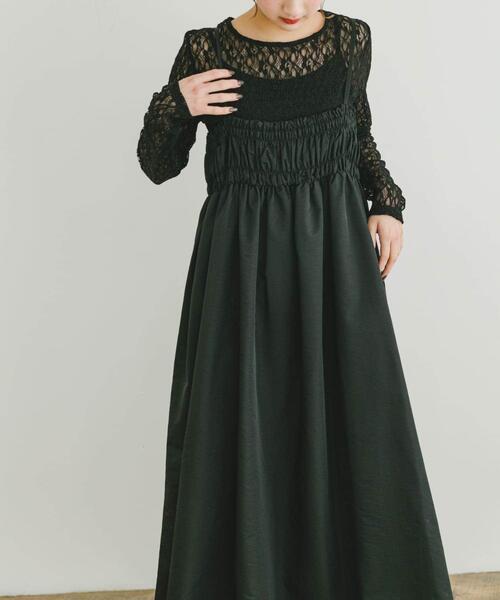 ITEMS URBANRESEARCH（アイテムズ アーバンリサーチ）の「シャーリングキャミワンピース（ワンピース・レディース・ブラック/ベージュ・FREE）」の8枚目の写真