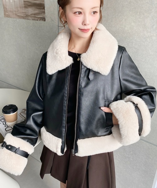 フェイクレザー×フェイクファームートン風裏地キルトフライト