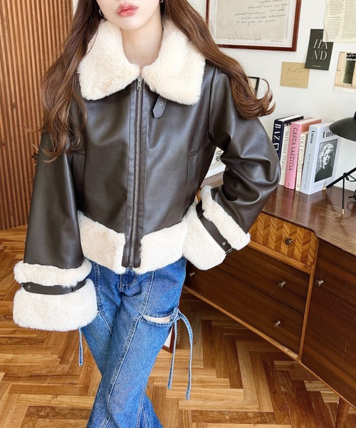 セール】フェイクレザー×フェイクファームートン風裏地キルト