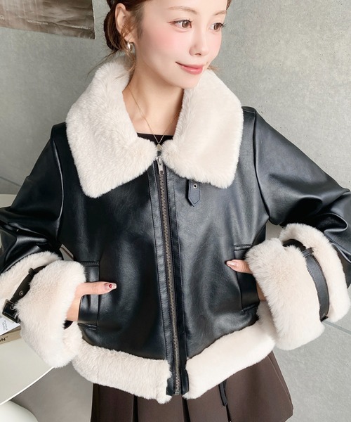 セール】フェイクレザー×フェイクファームートン風裏地キルトフライト