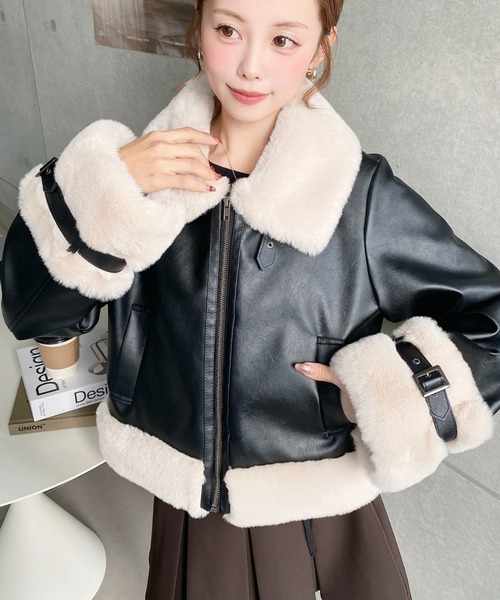 セール】フェイクレザー×フェイクファームートン風裏地キルトフライト