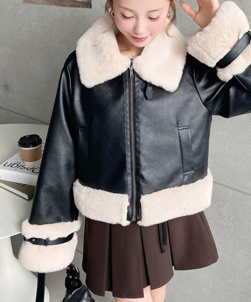 セール】フェイクレザー×フェイクファームートン風裏地キルトフライト