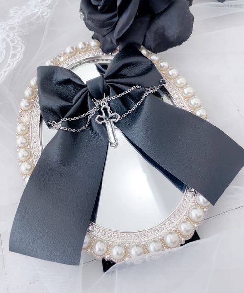 MA*RS（アメーバーマーズ）の「合皮クロス×チェーンクリップ（バレッタ/ヘアクリップ・レディース・ブラック・FREE）」の3枚目の写真