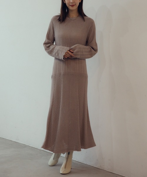 CIEL'AIR(シエルエアー)の「Knit Dress(ワンピース・レディース・ベージュ/ブラック・MEDIUM/LARGE)」の1枚目の写真