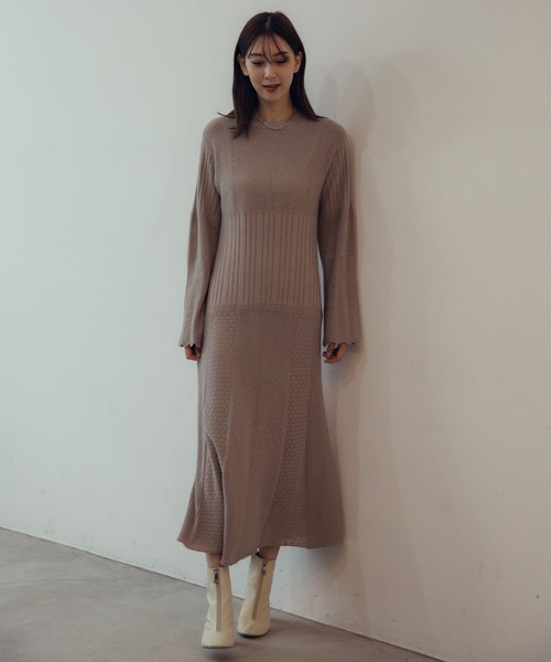 CIEL'AIR(シエルエアー)の「Knit Dress(ワンピース・レディース・ベージュ/ブラック・MEDIUM/LARGE)」の4枚目の写真