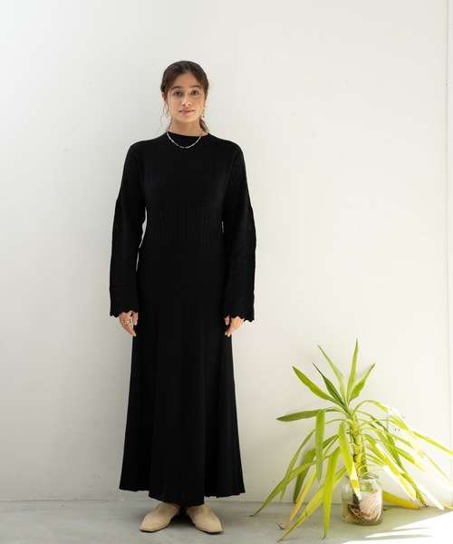 CIEL'AIR(シエルエアー)の「Knit Dress(ワンピース・レディース・ベージュ/ブラック・MEDIUM/LARGE)」の7枚目の写真