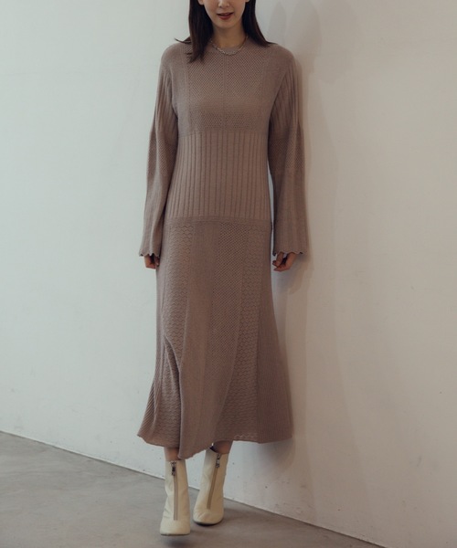 CIEL'AIR(シエルエアー)の「Knit Dress(ワンピース・レディース・ベージュ/ブラック・MEDIUM/LARGE)」の3枚目の写真