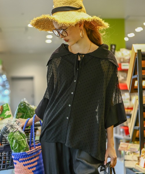 Kelen（ケレン）の「「KELEN / ケレン」 セーラーカラーブラウス YIMO（シャツ/ブラウス・レディース・ブラック/ベージュ/ドット・S/M）」の2枚目の写真