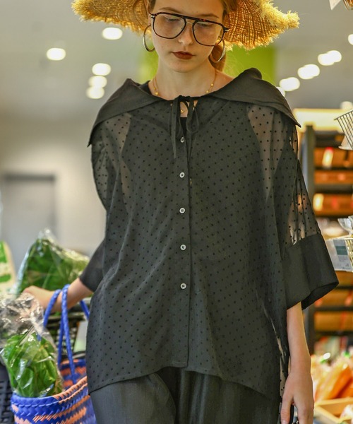 Kelen（ケレン）の「「KELEN / ケレン」 セーラーカラーブラウス YIMO（シャツ/ブラウス・レディース・ブラック/ベージュ/ドット・S/M）」の6枚目の写真
