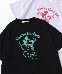 Disney/ディズニー オーバーサイズ ミッキ キャラクター サガラ フロッキー 刺繍 半袖Tシャツ