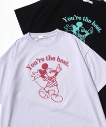 Disney/ディズニー オーバーサイズ ミッキ キャラクター サガラ フロッキー 刺繍 半袖Tシャツ