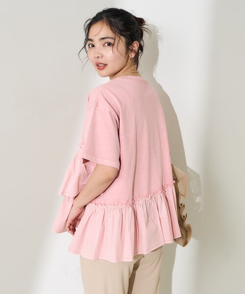 FREAK'S STORE(フリークスストア)の「裾フリル ピグメントTシャツ/異素材ドッキングTシャツ(Tシャツ/カットソー・レディース・オフホワイト/チャコールグレー/ピンク・フリ-)」の8枚目の写真