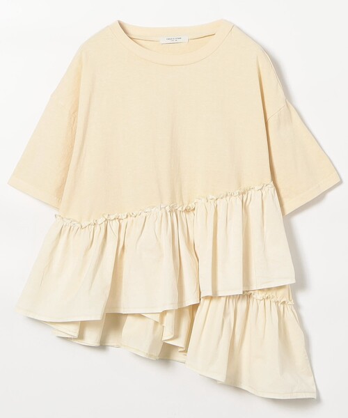 FREAK'S STORE(フリークスストア)の「裾フリル ピグメントTシャツ/異素材ドッキングTシャツ(Tシャツ/カットソー・レディース・オフホワイト/チャコールグレー/ピンク・フリ-)」の22枚目の写真