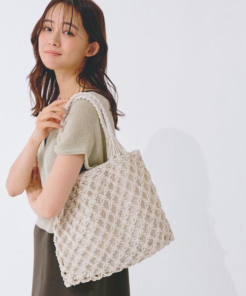 grove（グローブ）の「◆マクラメトート（トートバッグ・レディース・ライトグレー/ダークグレー/アイボリー/オリーブ・00）」の2枚目の写真