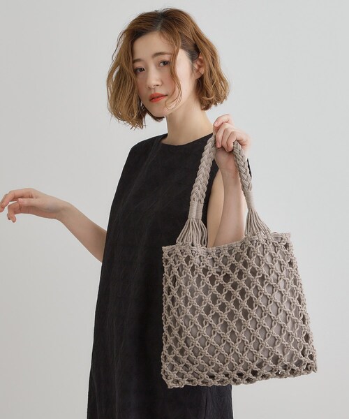 grove（グローブ）の「◆マクラメトート（トートバッグ・レディース・ライトグレー/ダークグレー/アイボリー/オリーブ・00）」の7枚目の写真