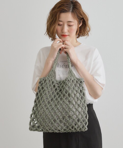 grove（グローブ）の「◆マクラメトート（トートバッグ・レディース・ライトグレー/ダークグレー/アイボリー/オリーブ・00）」の9枚目の写真