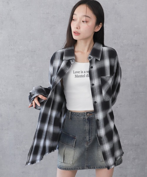 WEGO（ウィゴー）の「WEGO/チェックBIGシャツ（シャツ/ブラウス・レディース・ブラック/レッド/ピンク/ブラウン・FREE）」の2枚目の写真