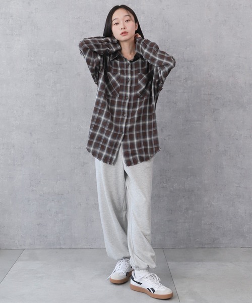 WEGO（ウィゴー）の「WEGO/チェックBIGシャツ（シャツ/ブラウス・レディース・ブラック/レッド/ピンク/ブラウン・FREE）」の15枚目の写真