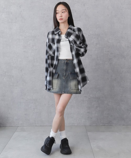 WEGO（ウィゴー）の「WEGO/チェックBIGシャツ（シャツ/ブラウス・レディース・ブラック/レッド/ピンク/ブラウン・FREE）」の14枚目の写真