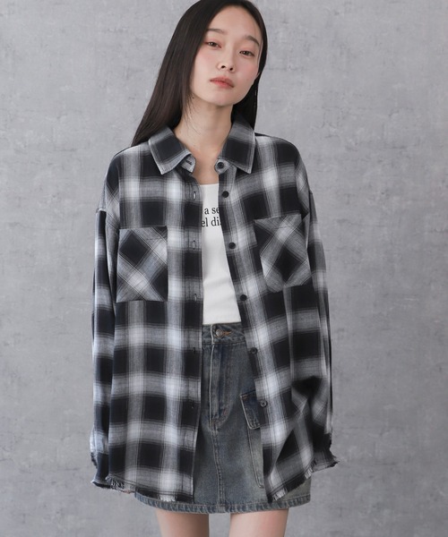 WEGO（ウィゴー）の「WEGO/チェックBIGシャツ（シャツ/ブラウス・レディース・ブラック/レッド/ピンク/ブラウン・FREE）」の22枚目の写真