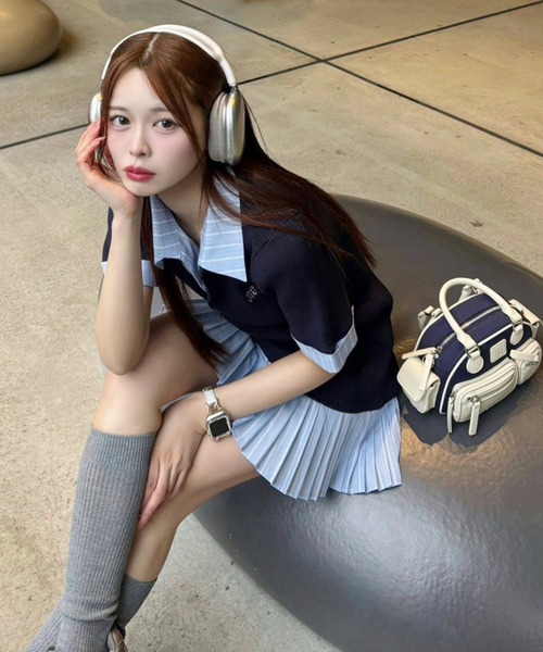 one after another NICE CLAUP（ワンアフターアナザーナイスクラップ）の「【Nono企画】ドッキングプリーツミニワンピース（ワンピース・レディース・ベージュ/ネイビー/杢グレー・SMALL/MEDIUM）」の12枚目の写真