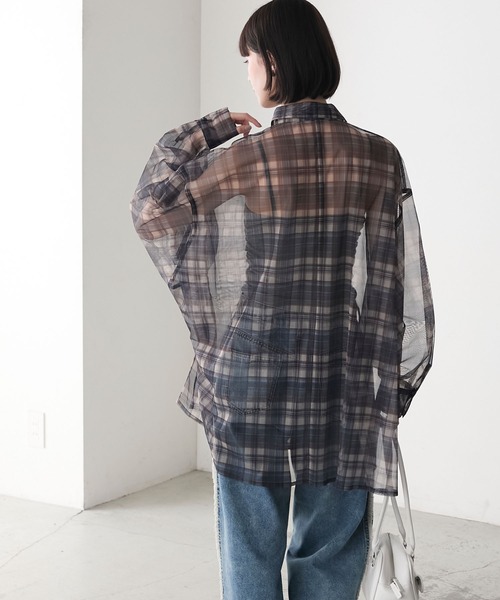 ヨリ yori チェック柄 ノースリーブチェックビックシャツ ブラウス B448 チェック柄 シャツブラウス レディース[品番：AGCW0002387