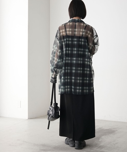 forksy.(フォルクシー)の「【forksy.】ルーズスリーブ シアーチェックビッグシャツ(シャツ/ブラウス・レディース・グリーン系/ネイビー系・FREE)」の10枚目の写真
