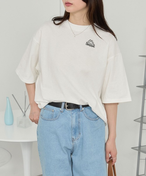 Kappa（カッパ）の「Kappa/カッパ 別注 ロゴ刺繍 オーバーサイズ半袖Tシャツ（Tシャツ/カットソー・レディース・オフホワイト/ブラック/チャコール/ダークネイビー/ライトグレー/ダークブラウン・M/L）」の10枚目の写真