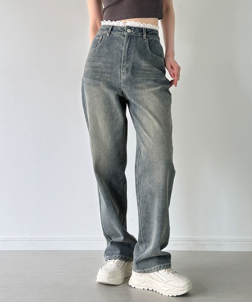 junoah（ジュノア）の「コットンレースストレートデニム（デニムパンツ・レディース・ブラック/ライトブルー・SMALL/MEDIUM/LARGE/X-LARGE）」の5枚目の写真