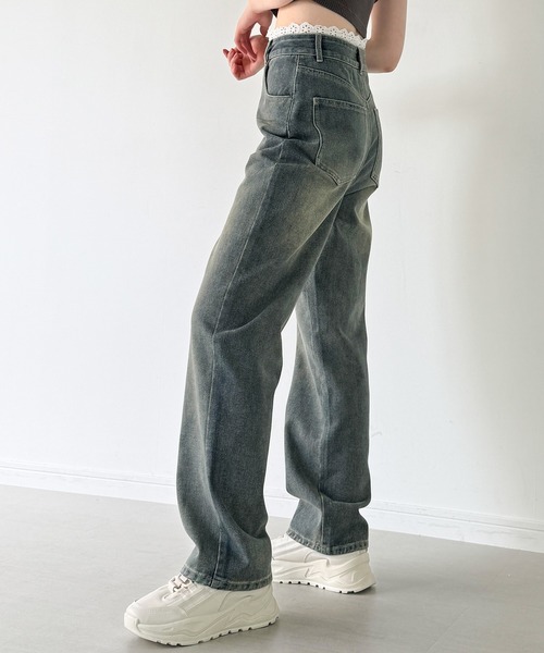 junoah（ジュノア）の「コットンレースストレートデニム（デニムパンツ・レディース・ブラック/ライトブルー・SMALL/MEDIUM/LARGE/X-LARGE）」の6枚目の写真