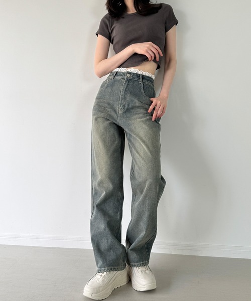 junoah（ジュノア）の「コットンレースストレートデニム（デニムパンツ・レディース・ブラック/ライトブルー・SMALL/MEDIUM/LARGE/X-LARGE）」の7枚目の写真